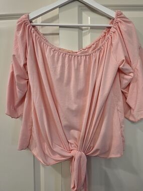 Women’s Pink Off-Shoulder Tie-Front Top